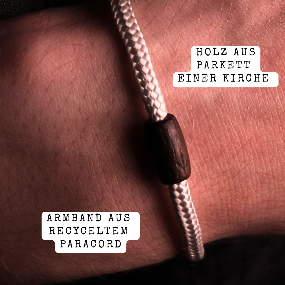 Armband aus recyceltem Kirchenparkett - Weißes Band