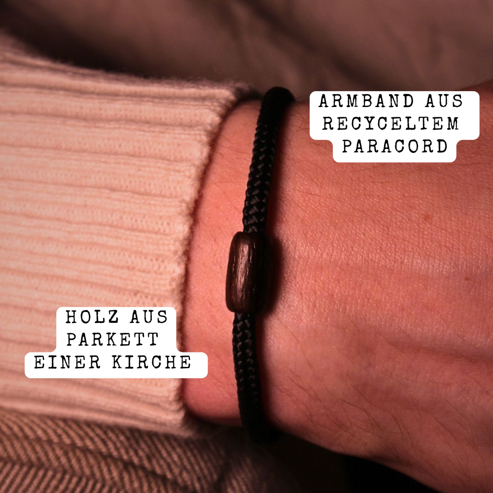 Armband aus recyceltem Kirchenparkett - Schwarzes Band