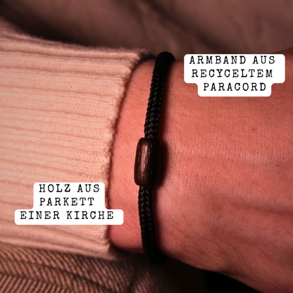 Armband aus recyceltem Kirchenparkett - Schwarzes Band