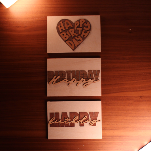 Grußkarte 3er-Set "Happy Birthday" - Recycelte Grußkarten aus Holzabfällen der Möbelproduktion