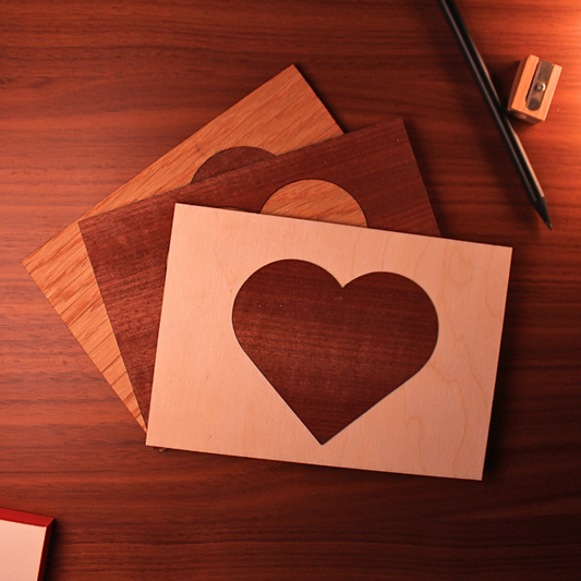 Grußkarte 3er-Set "Herz" - Recycelte Grußkarten aus Holzabfällen der Möbelproduktion